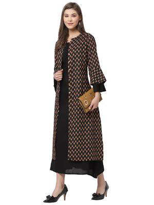Black printed cotton long-dresses 5