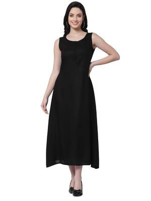 Black plain viscose rayon long-dresses 1