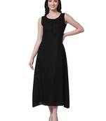 Black plain viscose rayon long-dresses