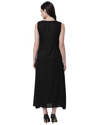 Black plain viscose rayon long-dresses 2