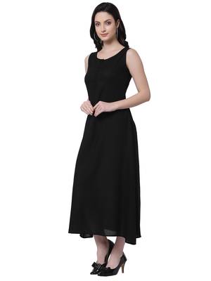 Black plain viscose rayon long-dresses 3