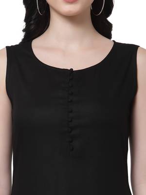 Black plain viscose rayon long-dresses 4