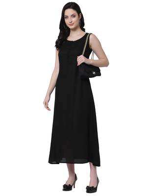 Black plain viscose rayon long-dresses 5