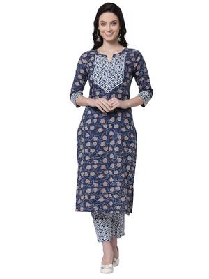 Blue printed cotton cotton-kurtis 1