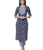 Blue printed cotton cotton-kurtis