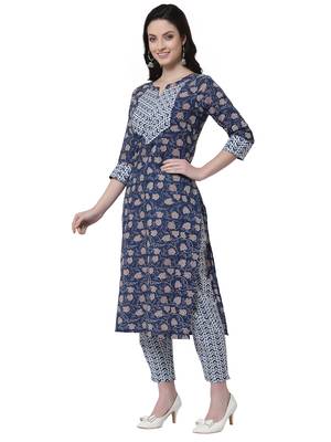 Blue printed cotton cotton-kurtis 3