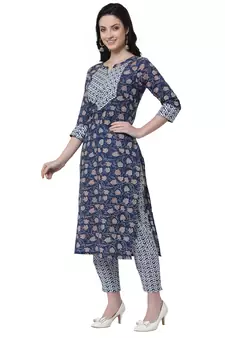 Blue printed cotton cotton-kurtis