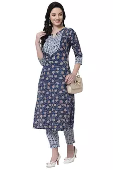 Blue printed cotton cotton-kurtis