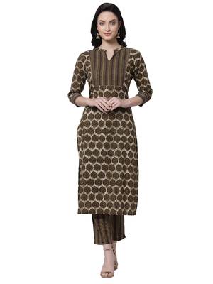 Brown printed cotton cotton-kurtis 1