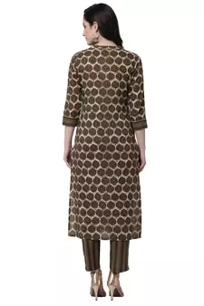 Brown printed cotton cotton-kurtis