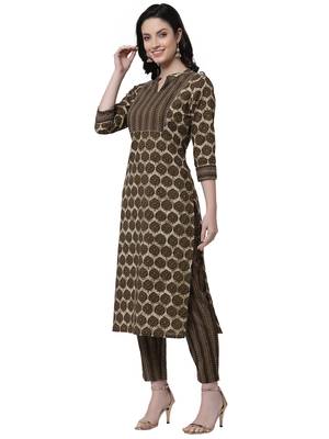 Brown printed cotton cotton-kurtis 3