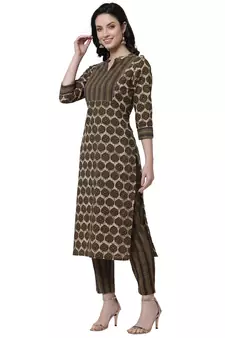 Brown printed cotton cotton-kurtis