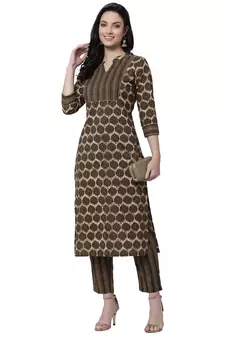 Brown printed cotton cotton-kurtis