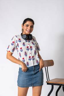 White printed cotton tops