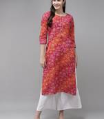 Red printed cotton kurtas-and-kurtis