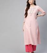 Pink embroidered cotton kurtas-and-kurtis