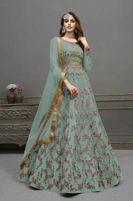 Light-aqua-blue embroidered net salwar 1