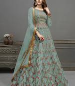 Light-aqua-blue embroidered net salwar
