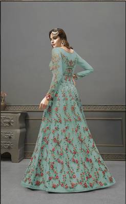 Light-aqua-blue embroidered net salwar 2