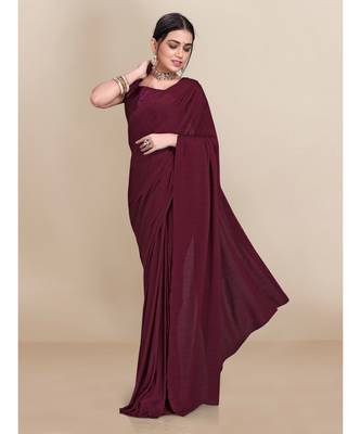 Wine Soft Lycra With Pleated Pallu One Minute Saree 1