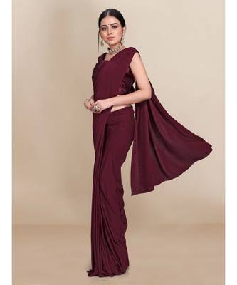 Wine Soft Lycra With Pleated Pallu One Minute Saree 2
