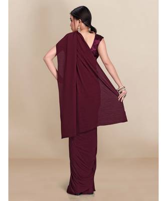 Wine Soft Lycra With Pleated Pallu One Minute Saree 4