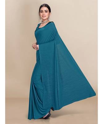 Rama Green Soft Lycra With Pleated Pallu One Minute Saree 2