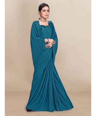 Rama Green Soft Lycra With Pleated Pallu One Minute Saree 3