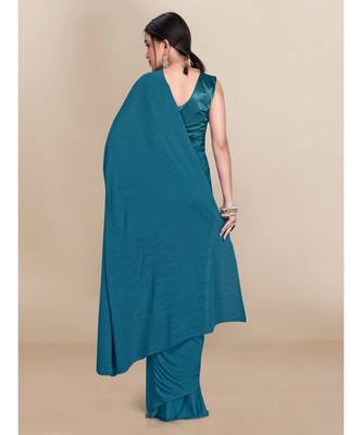 Rama Green Soft Lycra With Pleated Pallu One Minute Saree 4