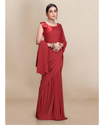 Maroon Soft Lycra With Pleated Pallu One Minute Saree 3