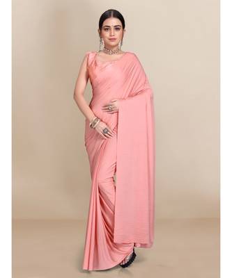 Peach Soft Lycra With Pleated Pallu One Minute Saree 1