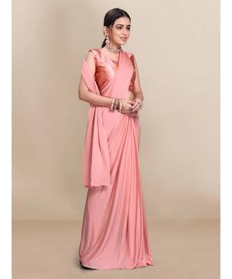 Peach Soft Lycra With Pleated Pallu One Minute Saree 3