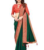 Green Vichitra Silk Blend Saree With Fancy Lace And Jacquard Blouse Piece.