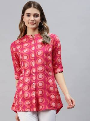 Pink printed viscose rayon tunics 1