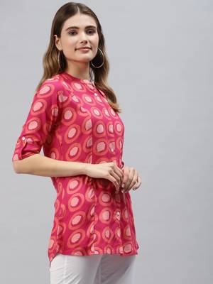 Pink printed viscose rayon tunics 3