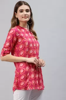 Pink printed viscose rayon tunics