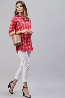 Pink printed viscose rayon tunics