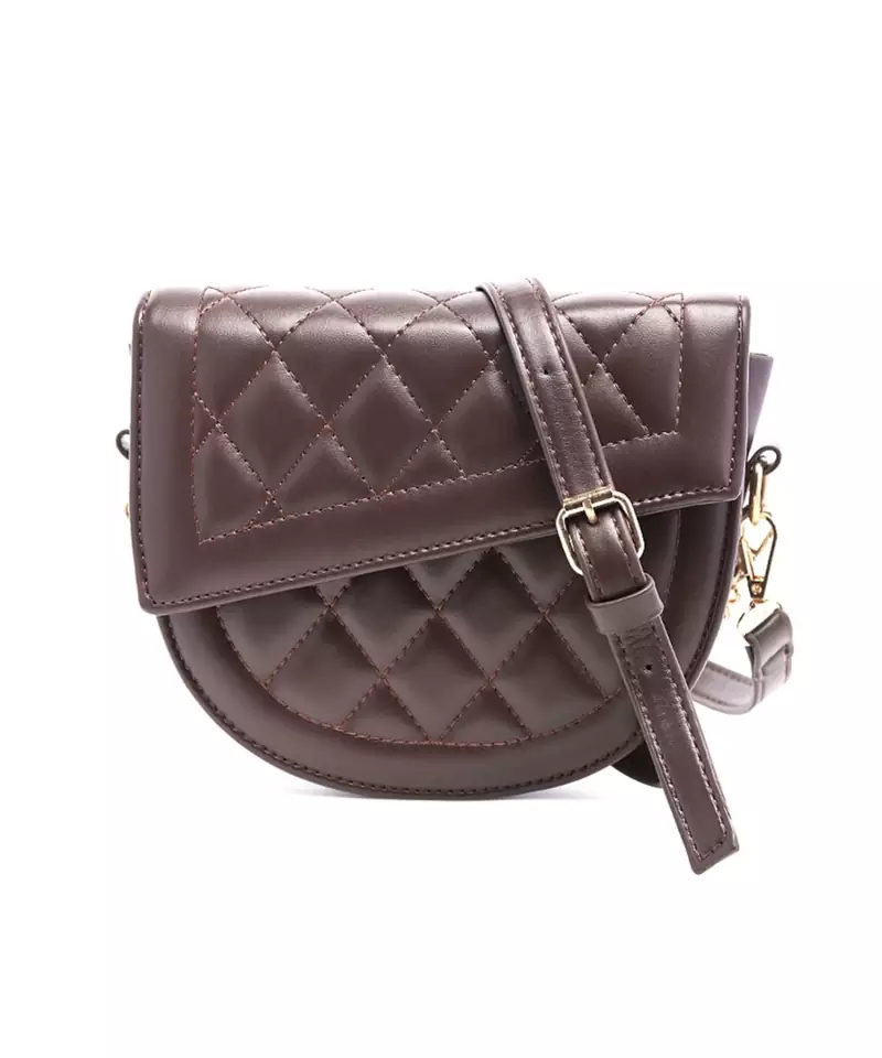 Brown Quilted Saddle Sling Bag