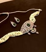 Green American Diamond Stone Beaded Choker Necklace Set