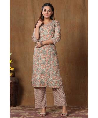 womens cotton printed straight kurti And palazzo set 1