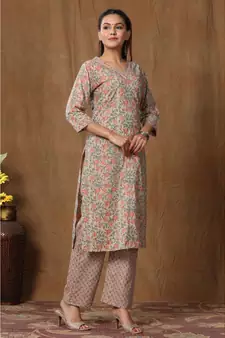 womens cotton printed straight kurti And palazzo set
