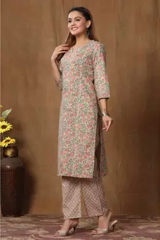 womens cotton printed straight kurti And palazzo set