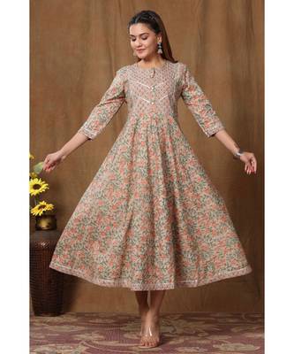 Womens Floral Print Ankle Length Anarkali Kurti 1
