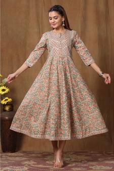 Womens Floral Print Ankle Length Anarkali Kurti