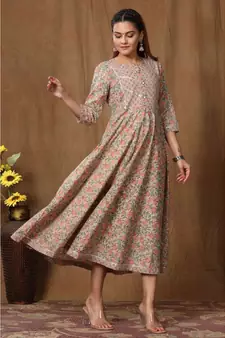 Womens Floral Print Ankle Length Anarkali Kurti