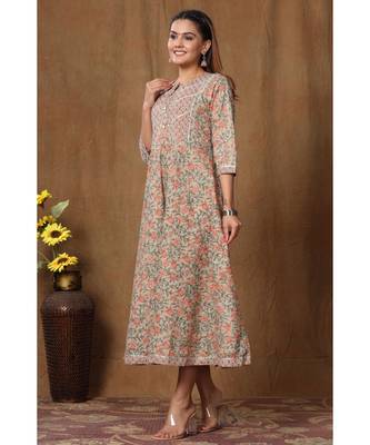 Womens Floral Print Ankle Length Anarkali Kurti 3