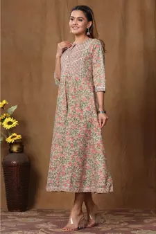 Womens Floral Print Ankle Length Anarkali Kurti