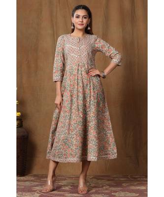 Womens Floral Print Ankle Length Anarkali Kurti 4
