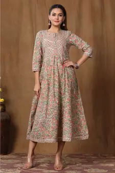 Womens Floral Print Ankle Length Anarkali Kurti