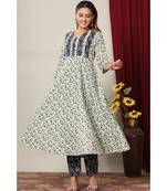 Women Floral Printed Anarkali Jaipuri Pure Cotton Kurta with Gold print Palazzo suit Set